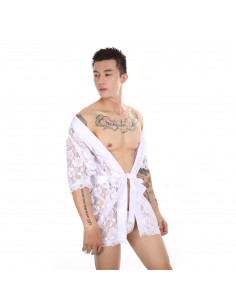 Халат чоловічий мереживний White G104