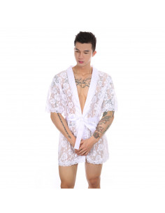 Халат чоловічий мереживний White G104 2