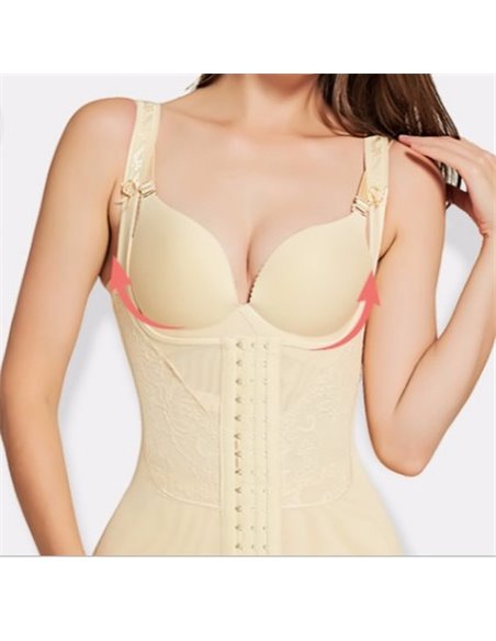 Боди на крючках и с удлиненными шортами 14009 Бежевый 48