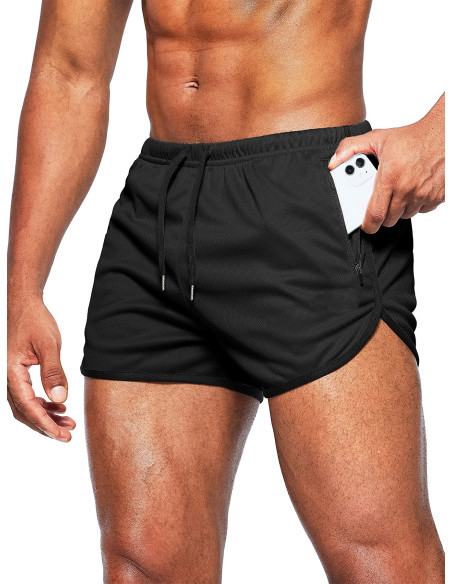 короткие черные мужские спортивные шорты сетчатые с подкладкой