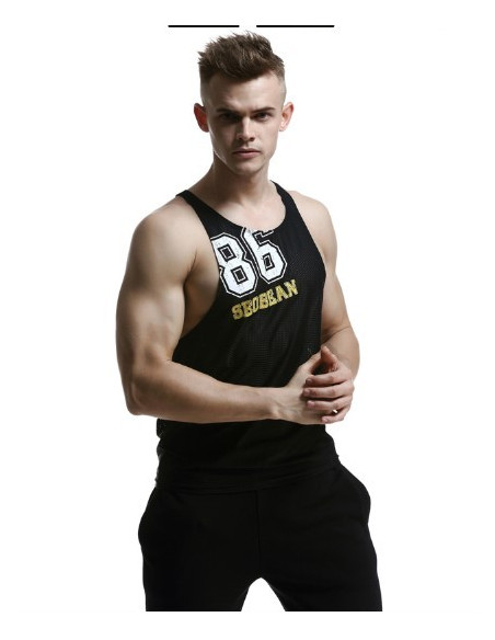 Мужская летняя майка сетка Seobean 86 Black лот 369