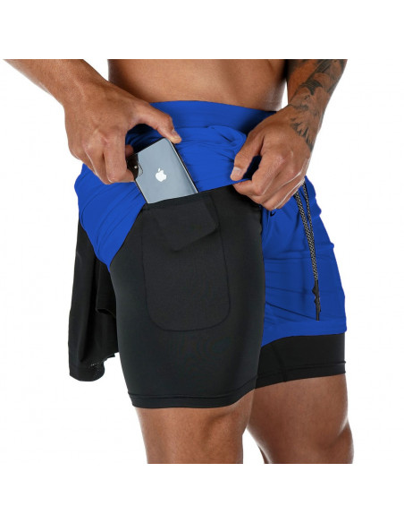 Компрессионные шорты,шорты 2в1 Sport Shorts Blue 3408