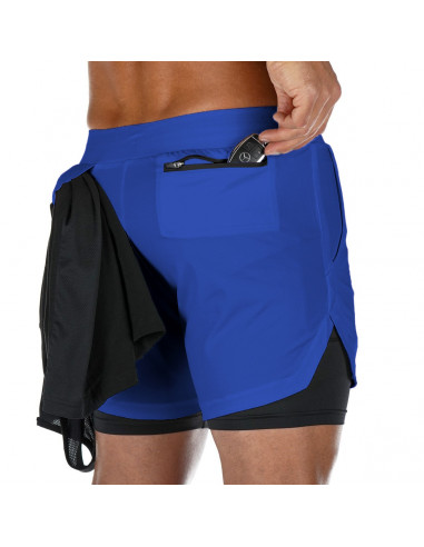 Компрессионные шорты,шорты 2в1 Sport Shorts Blue 3408