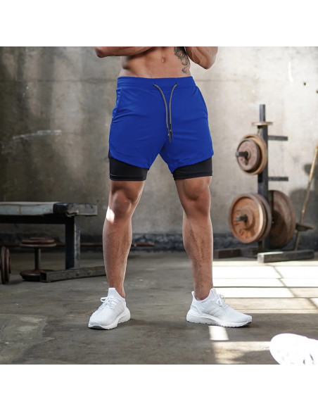 Компрессионные шорты,шорты 2в1 Sport Shorts Blue 3408