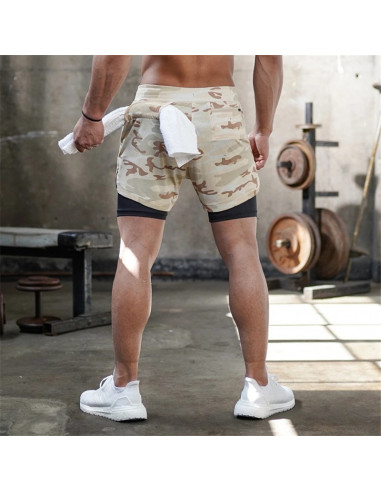 Шорты камуфляжные 2в1 с подкладкой Sport Shorts  3409