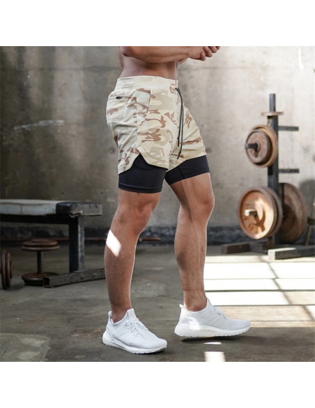 Шорты камуфляжные 2в1 с подкладкой Sport Shorts  3409