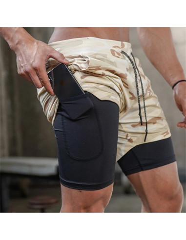 Шорты камуфляжные 2в1 с подкладкой Sport Shorts  3409