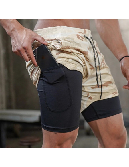 Шорты камуфляжные 2в1 с подкладкой Sport Shorts  3409